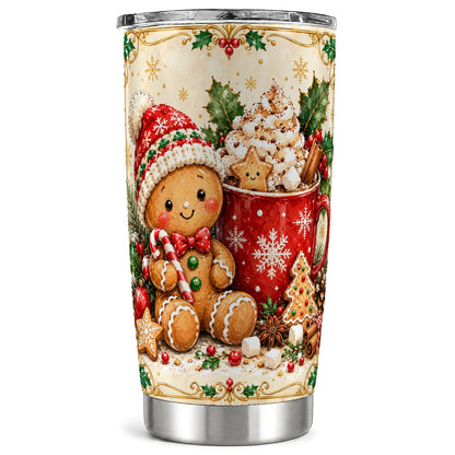 Gingerbread Cocoa Tumbler 20oz, Holiday Tumbler, Stainless Steel Travel Cup
