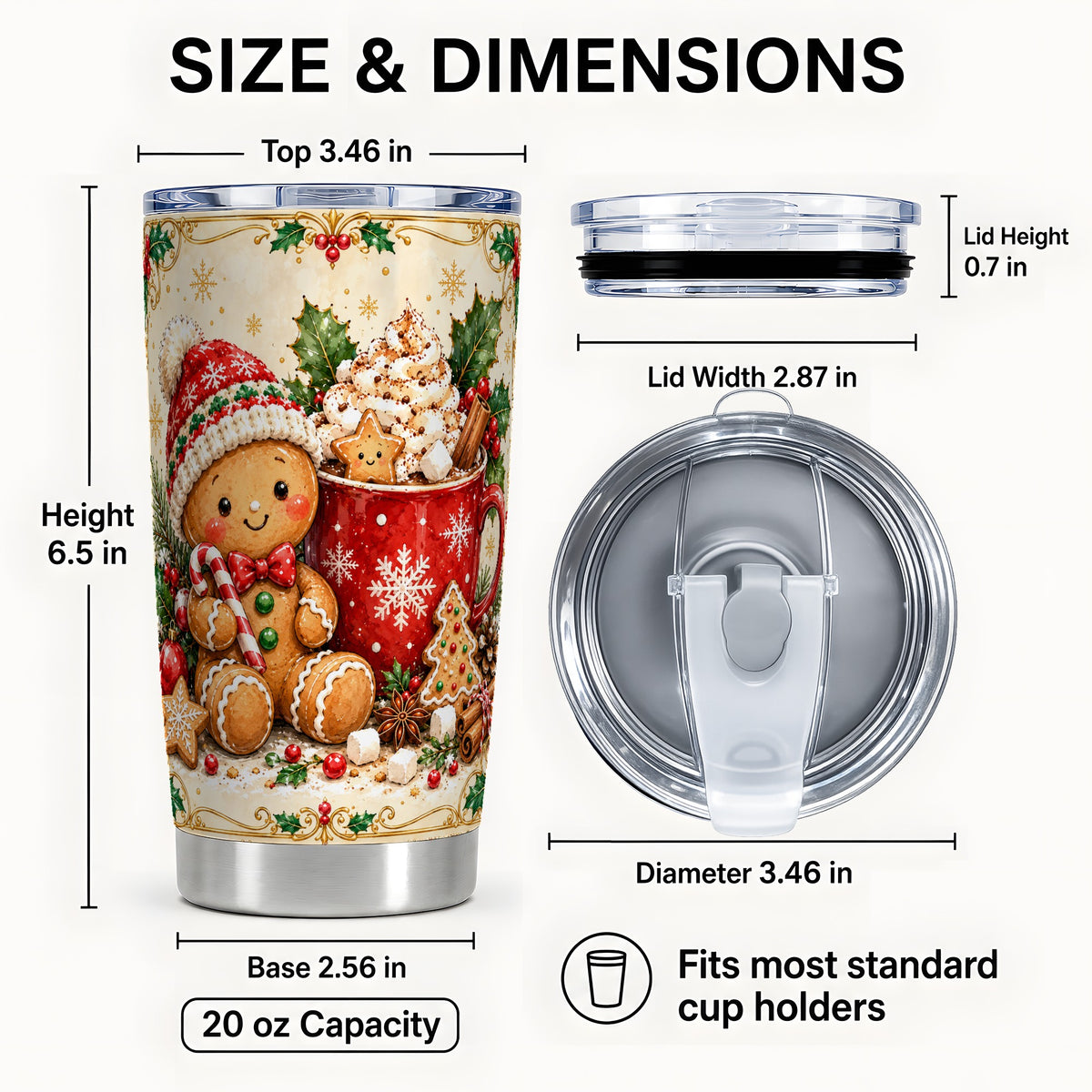 #pl[20oz|Steel] Gingerbread Cocoa Tumbler 20oz, Holiday Tumbler, Stainless Steel Travel Cup