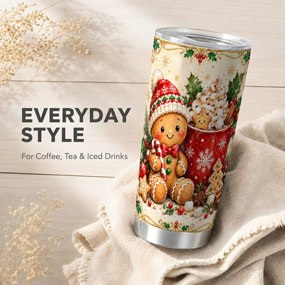 Gingerbread Cocoa Tumbler 20oz, Holiday Tumbler, Stainless Steel Travel Cup