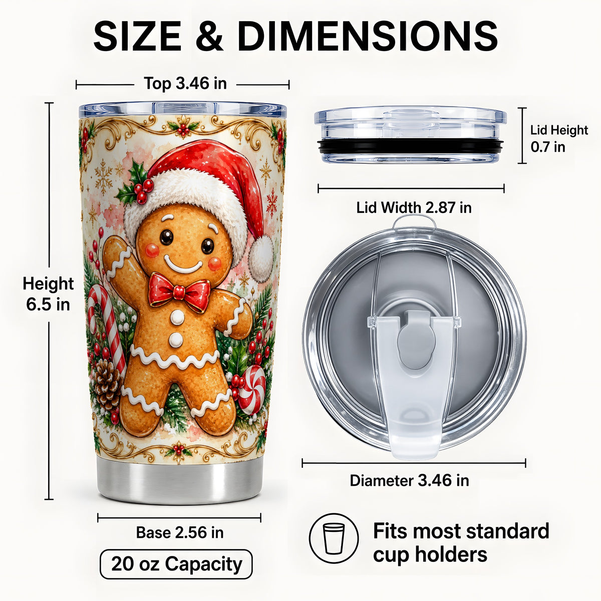 #pl[20oz|Steel] Gingerbread Tumbler 20oz, Candy Cane Tumbler, Stainless Steel Travel Cup