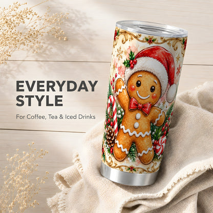 Gingerbread Tumbler 20oz, Candy Cane Tumbler, Stainless Steel Travel Cup