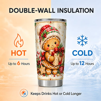 Christmas Tumbler 20oz, Gingerbread Tumbler, Stainless Steel Travel Cup