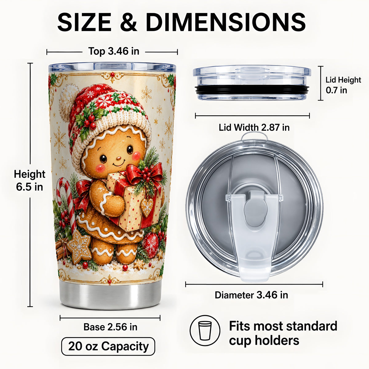 #pl[20oz|Steel] Christmas Tumbler 20oz, Gingerbread Tumbler, Stainless Steel Travel Cup