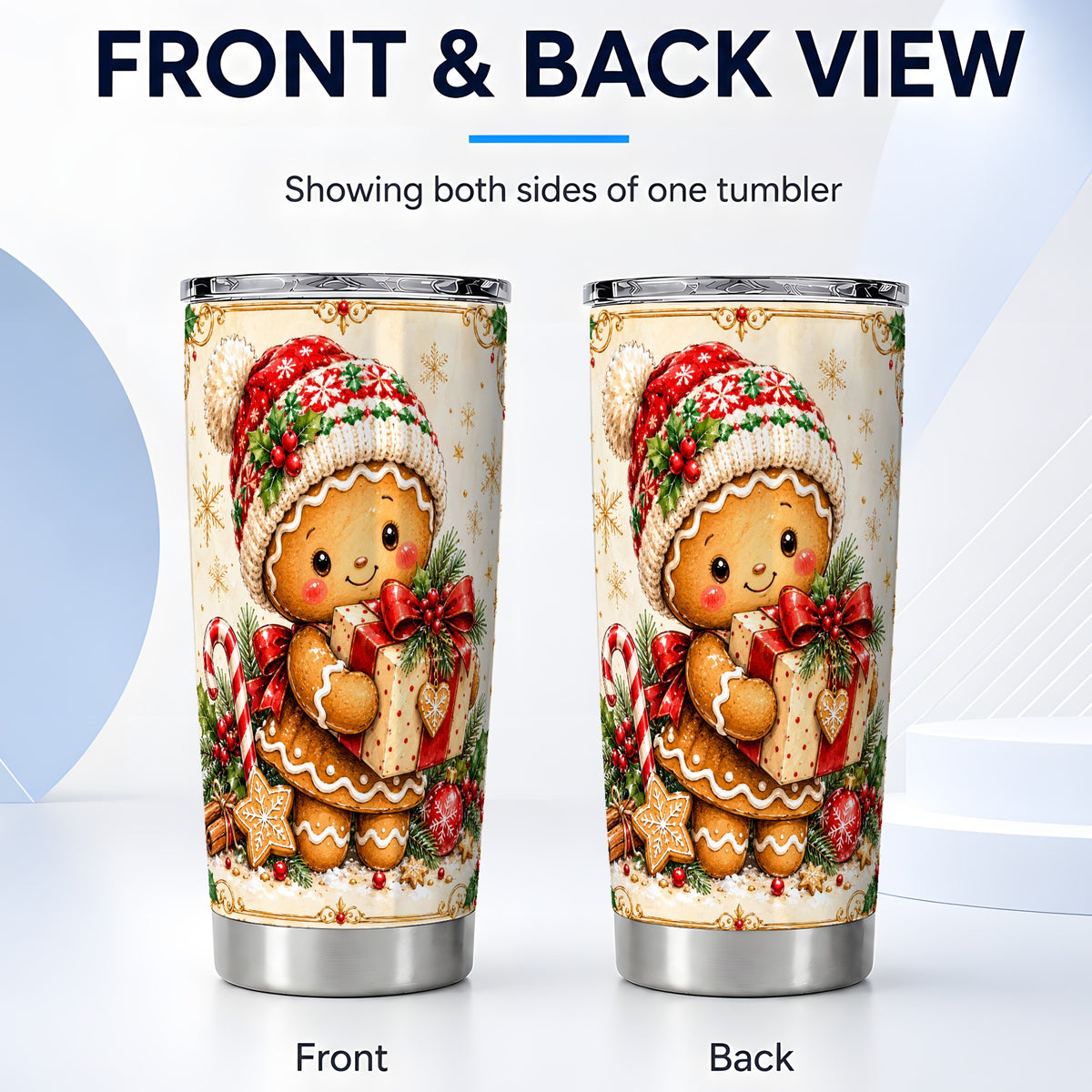#pl[20oz|Steel] Christmas Tumbler 20oz, Gingerbread Tumbler, Stainless Steel Travel Cup