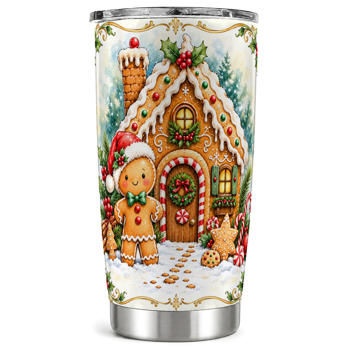 Cookie House Tumbler 20oz, Christmas Tumbler, Stainless Steel Travel Cup
