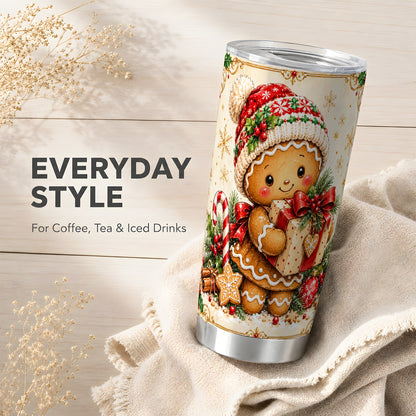 Christmas Tumbler 20oz, Gingerbread Tumbler, Stainless Steel Travel Cup