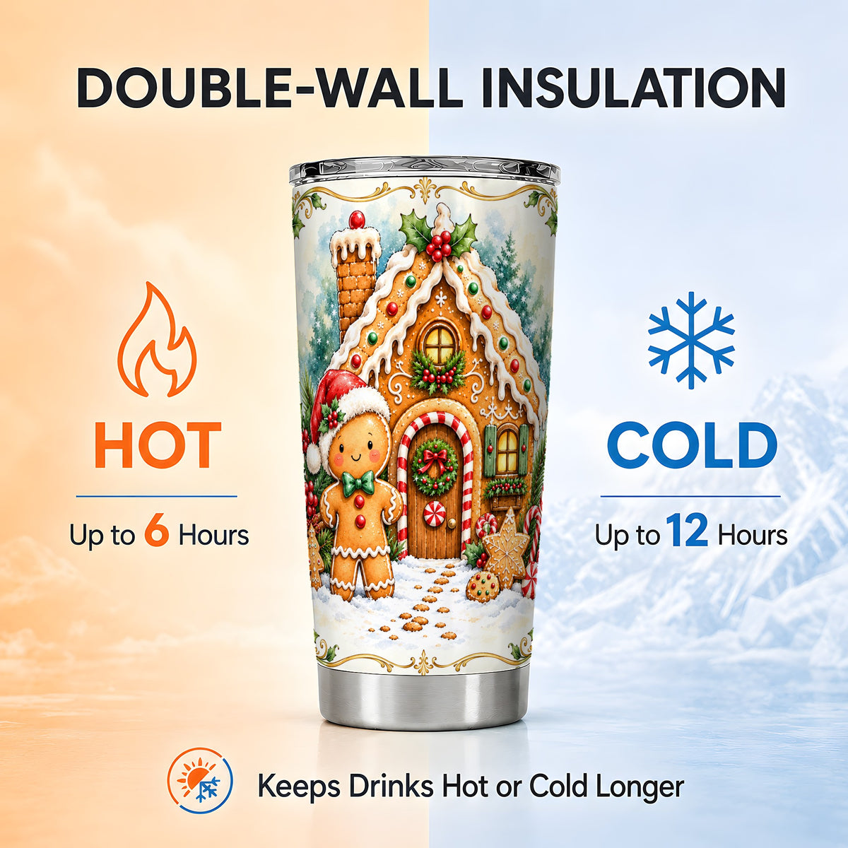 Cookie House Tumbler 20oz, Christmas Tumbler, Stainless Steel Travel Cup