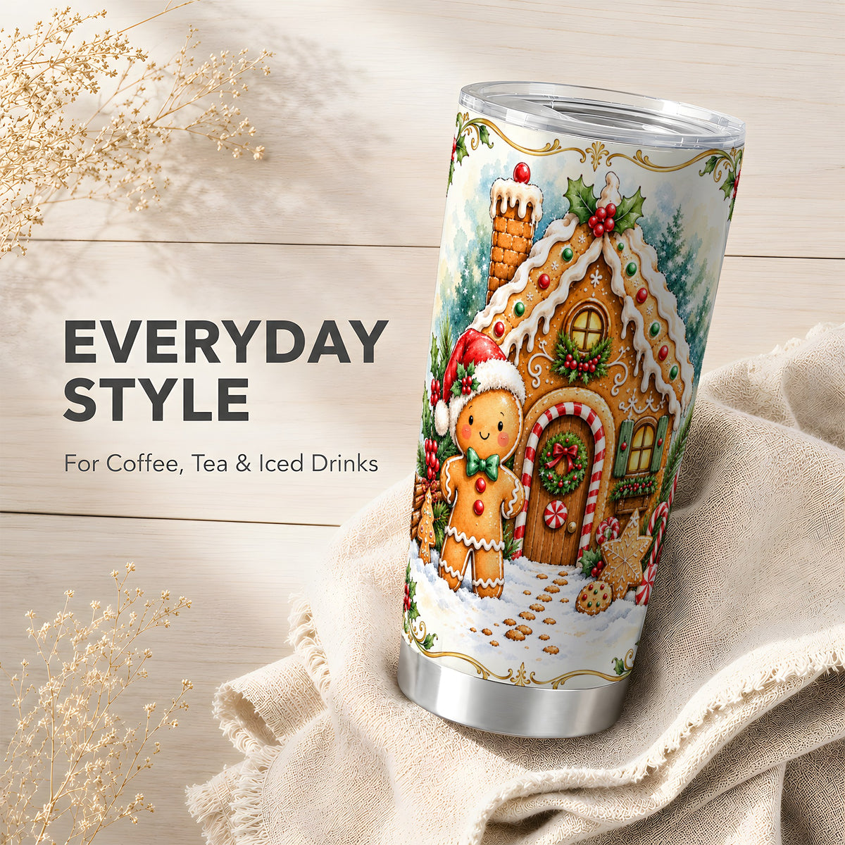 Cookie House Tumbler 20oz, Christmas Tumbler, Stainless Steel Travel Cup