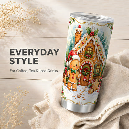 Cookie House Tumbler 20oz, Christmas Tumbler, Stainless Steel Travel Cup