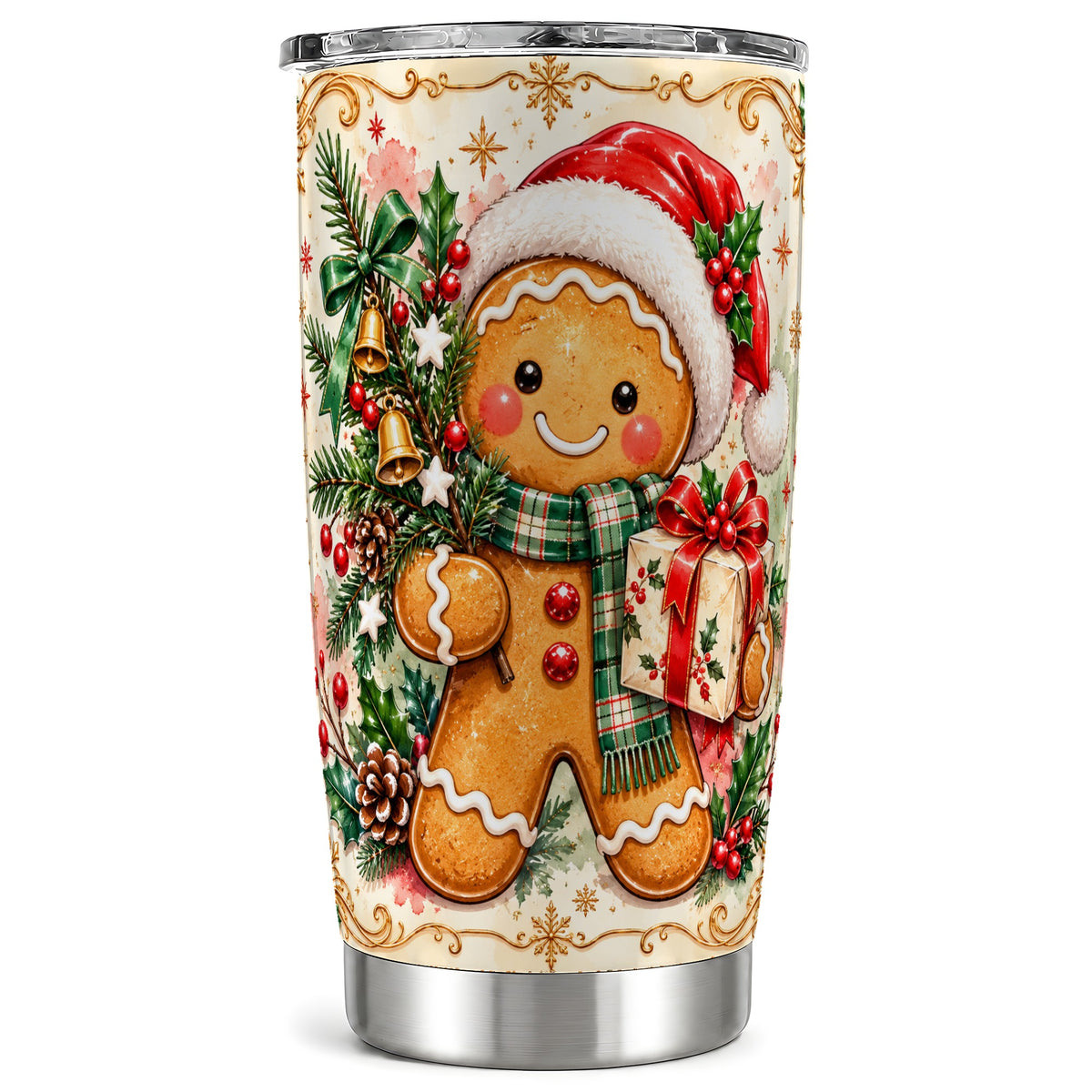 Tree Tumbler 20oz, Gingerbread Tumbler, Stainless Steel Travel Cup