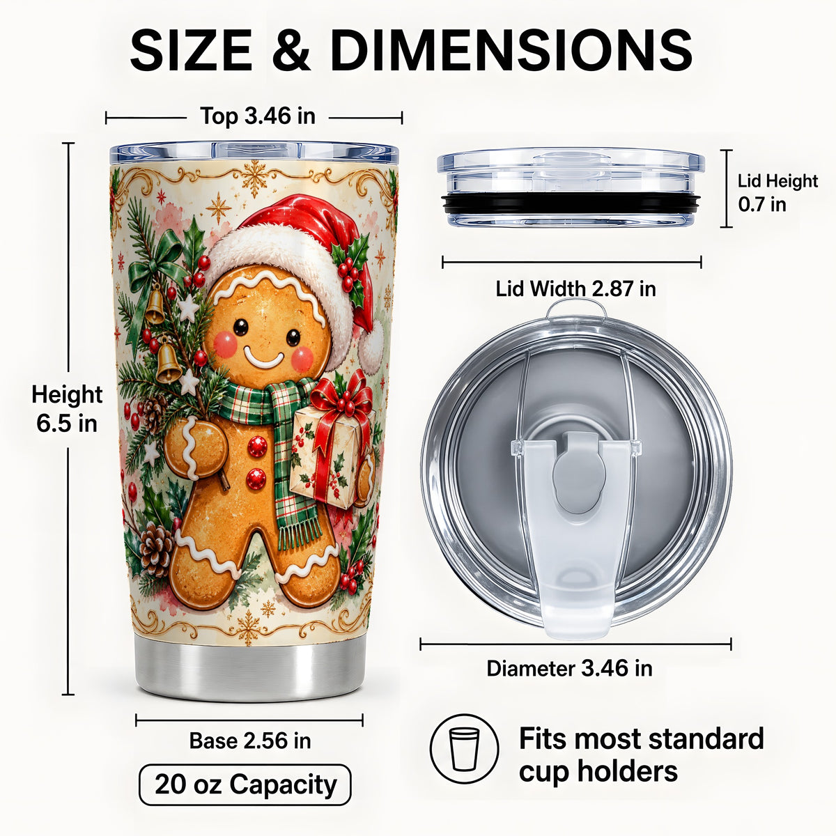 #pl[20oz|Steel] Tree Tumbler 20oz, Gingerbread Tumbler, Stainless Steel Travel Cup