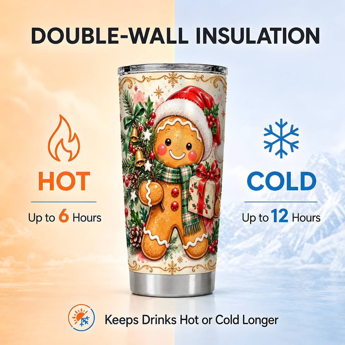 Tree Tumbler 20oz, Gingerbread Tumbler, Stainless Steel Travel Cup
