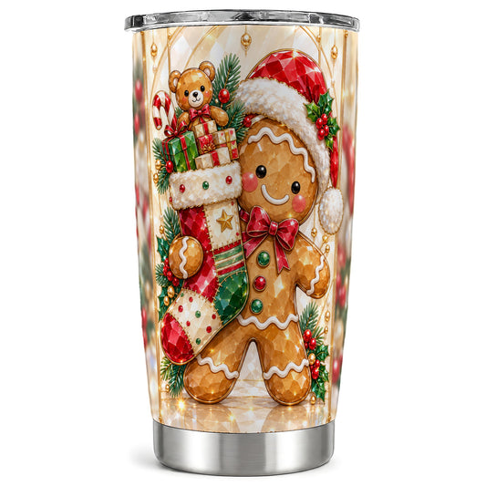Stocking Tumbler 20oz, Gingerbread Tumbler, Stainless Steel Travel Cup