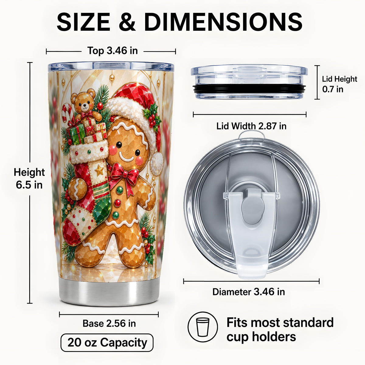 #pl[20oz|Steel] Stocking Tumbler 20oz, Gingerbread Tumbler, Stainless Steel Travel Cup