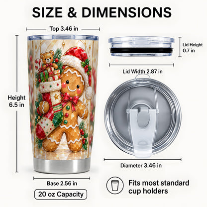 #pl[20oz|Steel] Stocking Tumbler 20oz, Gingerbread Tumbler, Stainless Steel Travel Cup