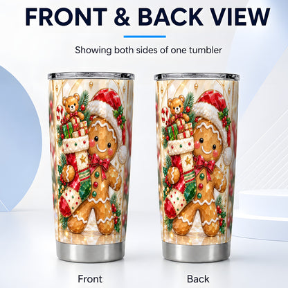 #pl[20oz|Steel] Stocking Tumbler 20oz, Gingerbread Tumbler, Stainless Steel Travel Cup