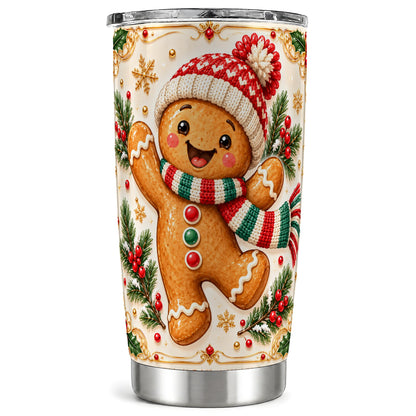 Cheerful Tumbler 20oz, Gingerbread Tumbler, Stainless Steel Travel Cup
