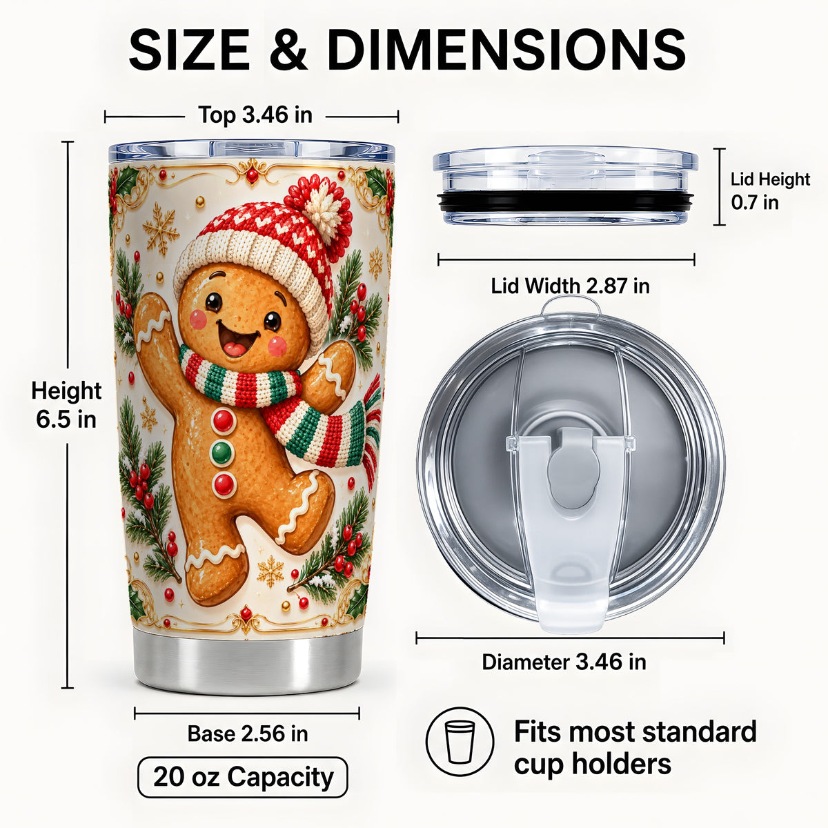#pl[20oz|Steel] Cheerful Tumbler 20oz, Gingerbread Tumbler, Stainless Steel Travel Cup