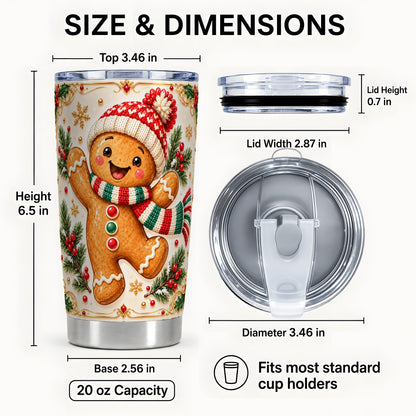 #pl[20oz|Steel] Cheerful Tumbler 20oz, Gingerbread Tumbler, Stainless Steel Travel Cup