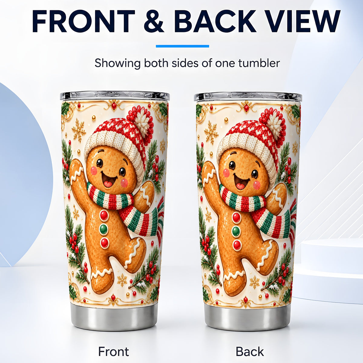 #pl[20oz|Steel] Cheerful Tumbler 20oz, Gingerbread Tumbler, Stainless Steel Travel Cup