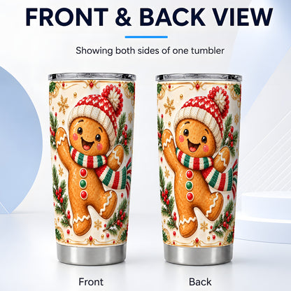 #pl[20oz|Steel] Cheerful Tumbler 20oz, Gingerbread Tumbler, Stainless Steel Travel Cup