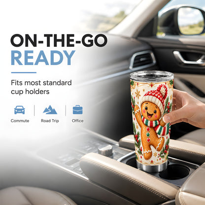 Cheerful Tumbler 20oz, Gingerbread Tumbler, Stainless Steel Travel Cup