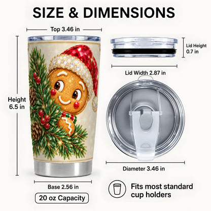 #pl[20oz|Steel] Gingerbread Santa Tumbler 20oz, Holiday Tumbler, Stainless Steel Travel Cup