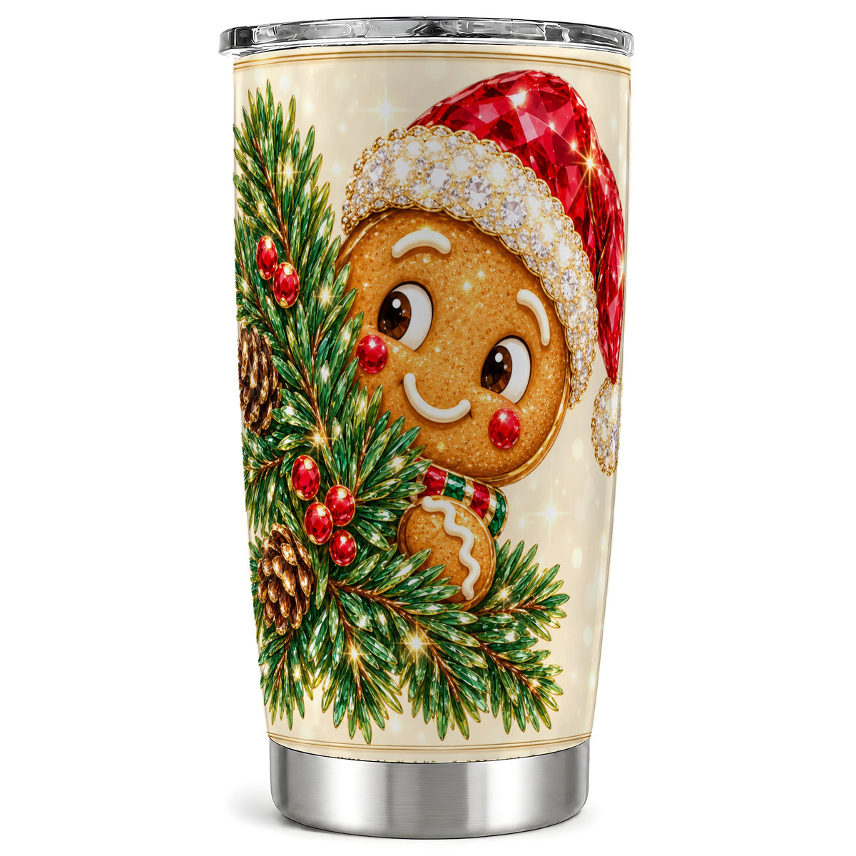 Gingerbread Santa Tumbler 20oz, Holiday Tumbler, Stainless Steel Travel Cup