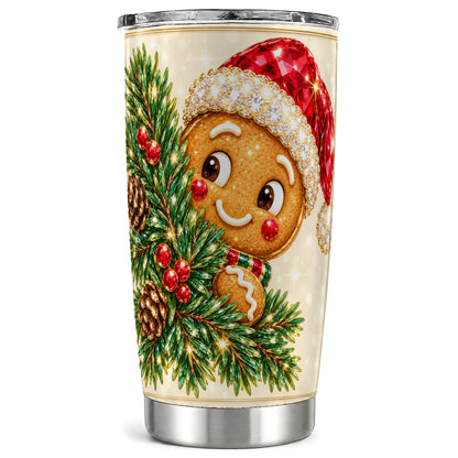 Gingerbread Santa Tumbler 20oz, Holiday Tumbler, Stainless Steel Travel Cup