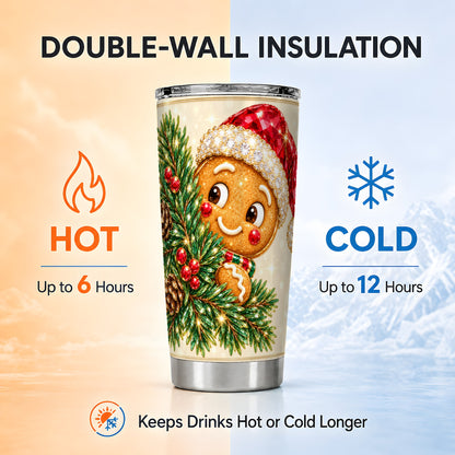 Gingerbread Santa Tumbler 20oz, Holiday Tumbler, Stainless Steel Travel Cup
