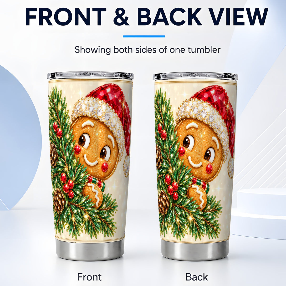 #pl[20oz|Steel] Gingerbread Santa Tumbler 20oz, Holiday Tumbler, Stainless Steel Travel Cup