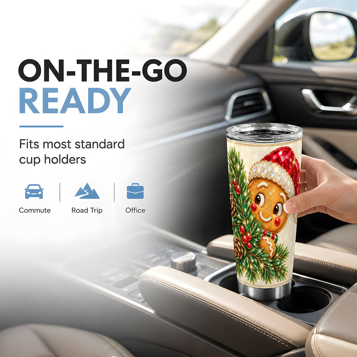 Gingerbread Santa Tumbler 20oz, Holiday Tumbler, Stainless Steel Travel Cup