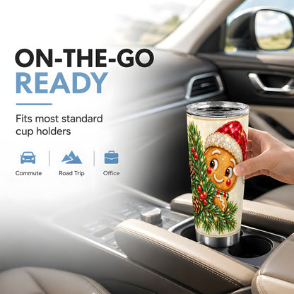 Gingerbread Santa Tumbler 20oz, Holiday Tumbler, Stainless Steel Travel Cup