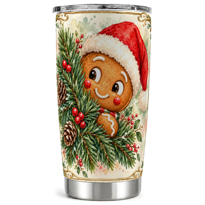 Gingerbread Tumbler 20oz, Holiday Tumbler, Stainless Steel Travel Cup