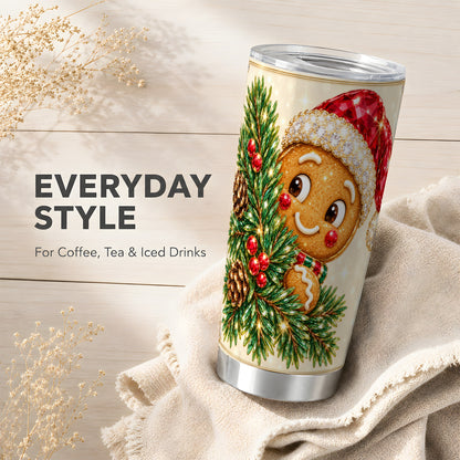 Gingerbread Santa Tumbler 20oz, Holiday Tumbler, Stainless Steel Travel Cup
