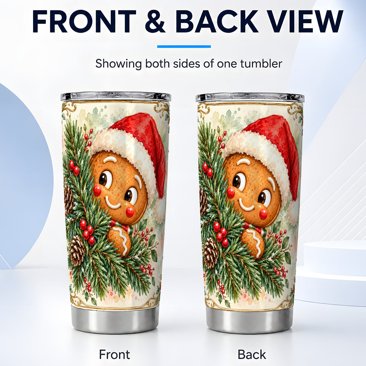 #pl[20oz|Steel] Gingerbread Tumbler 20oz, Holiday Tumbler, Stainless Steel Travel Cup