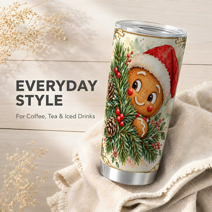 Gingerbread Tumbler 20oz, Holiday Tumbler, Stainless Steel Travel Cup