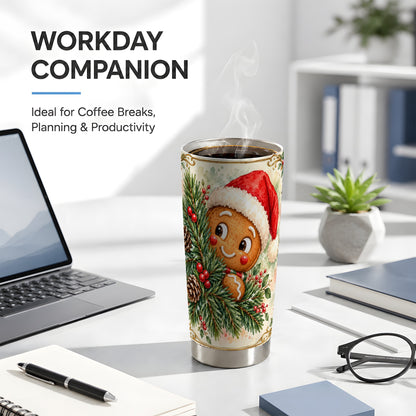 Gingerbread Tumbler 20oz, Holiday Tumbler, Stainless Steel Travel Cup