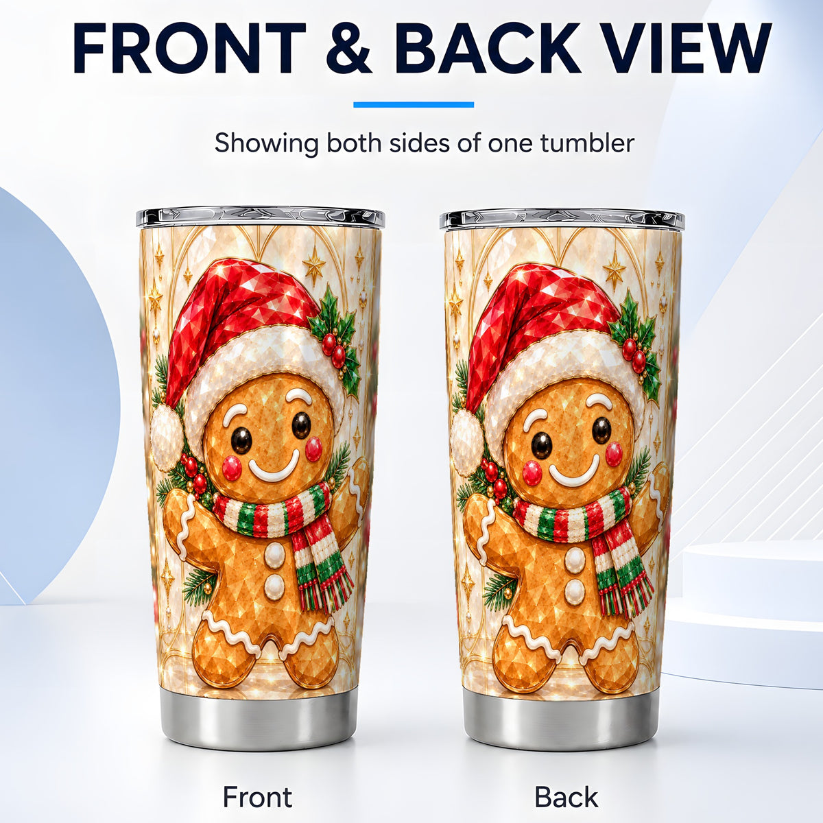 #pl[20oz|Steel] Gem Gingerbread Tumbler 20oz, Holiday Tumbler, Stainless Steel Travel Cup