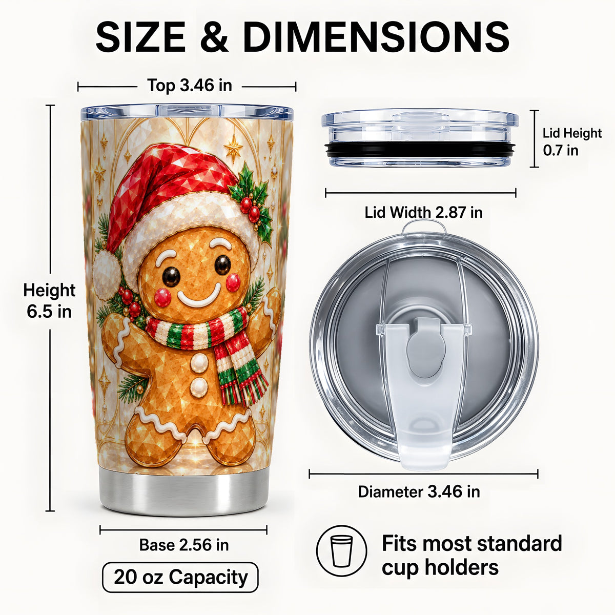 #pl[20oz|Steel] Gem Gingerbread Tumbler 20oz, Holiday Tumbler, Stainless Steel Travel Cup