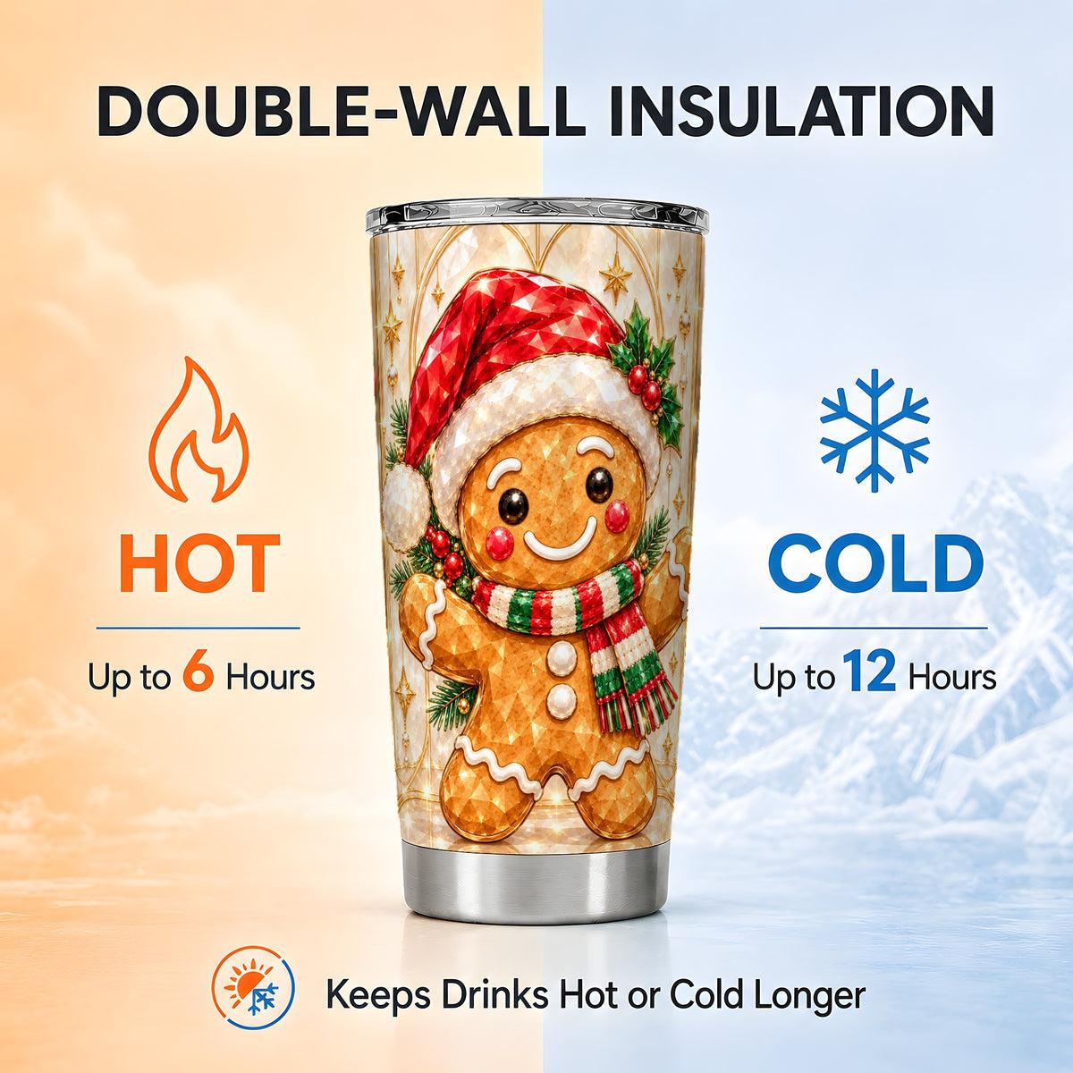 Gem Gingerbread Tumbler 20oz, Holiday Tumbler, Stainless Steel Travel Cup