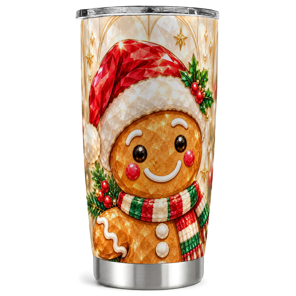 Scarf Gingerbread Tumbler 20oz, Holiday Tumbler, Stainless Steel Travel Cup