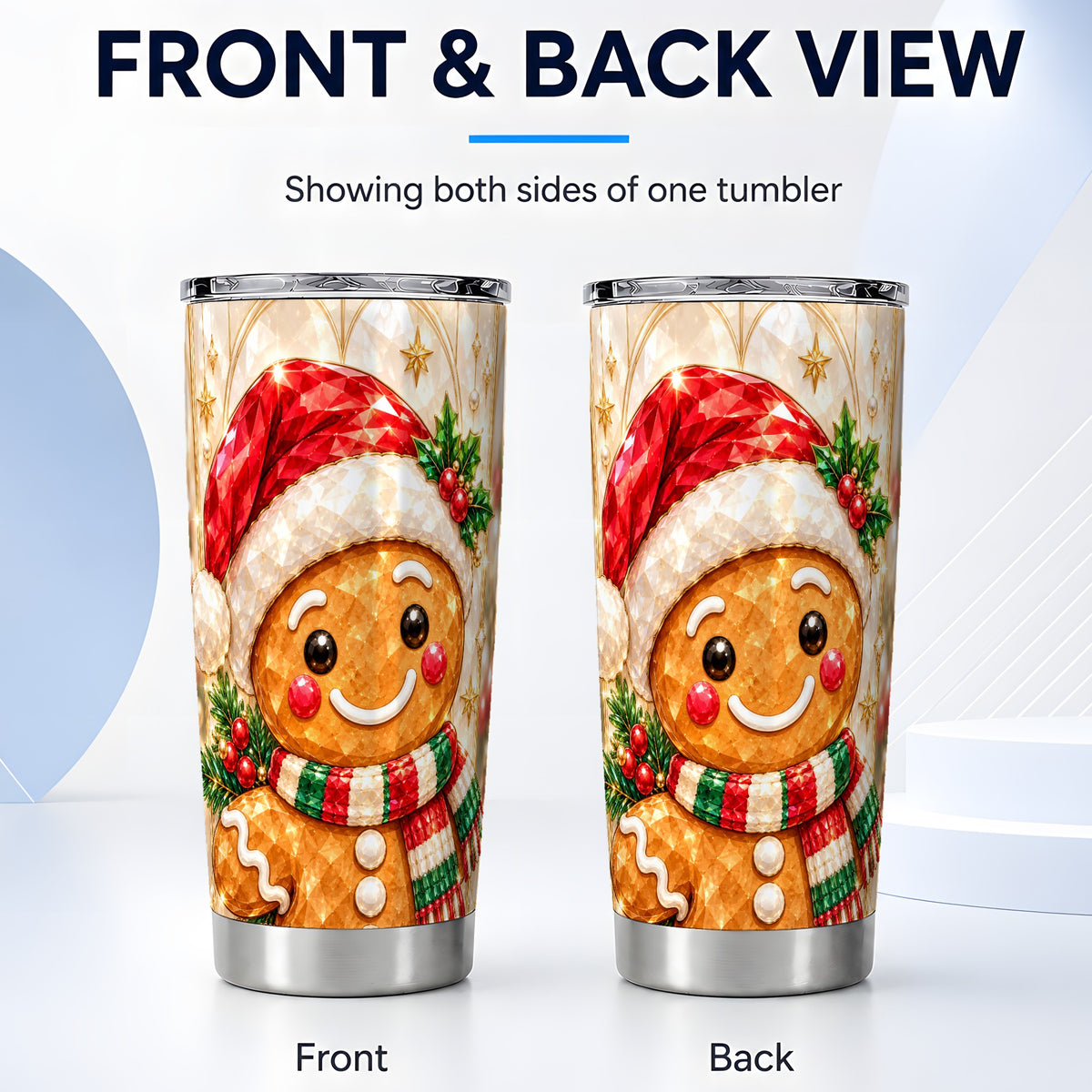 #pl[20oz|Steel] Scarf Gingerbread Tumbler 20oz, Holiday Tumbler, Stainless Steel Travel Cup