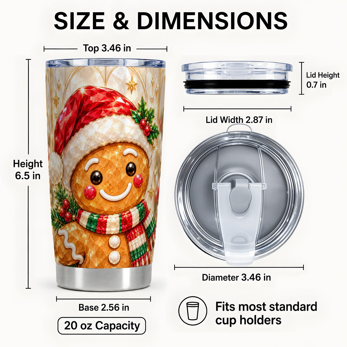 #pl[20oz|Steel] Scarf Gingerbread Tumbler 20oz, Holiday Tumbler, Stainless Steel Travel Cup