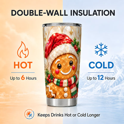Scarf Gingerbread Tumbler 20oz, Holiday Tumbler, Stainless Steel Travel Cup