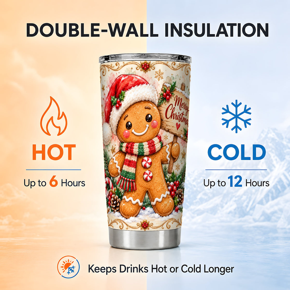 Christmas Cookie Tumbler 20oz, Holiday Tumbler, Stainless Steel Travel Cup