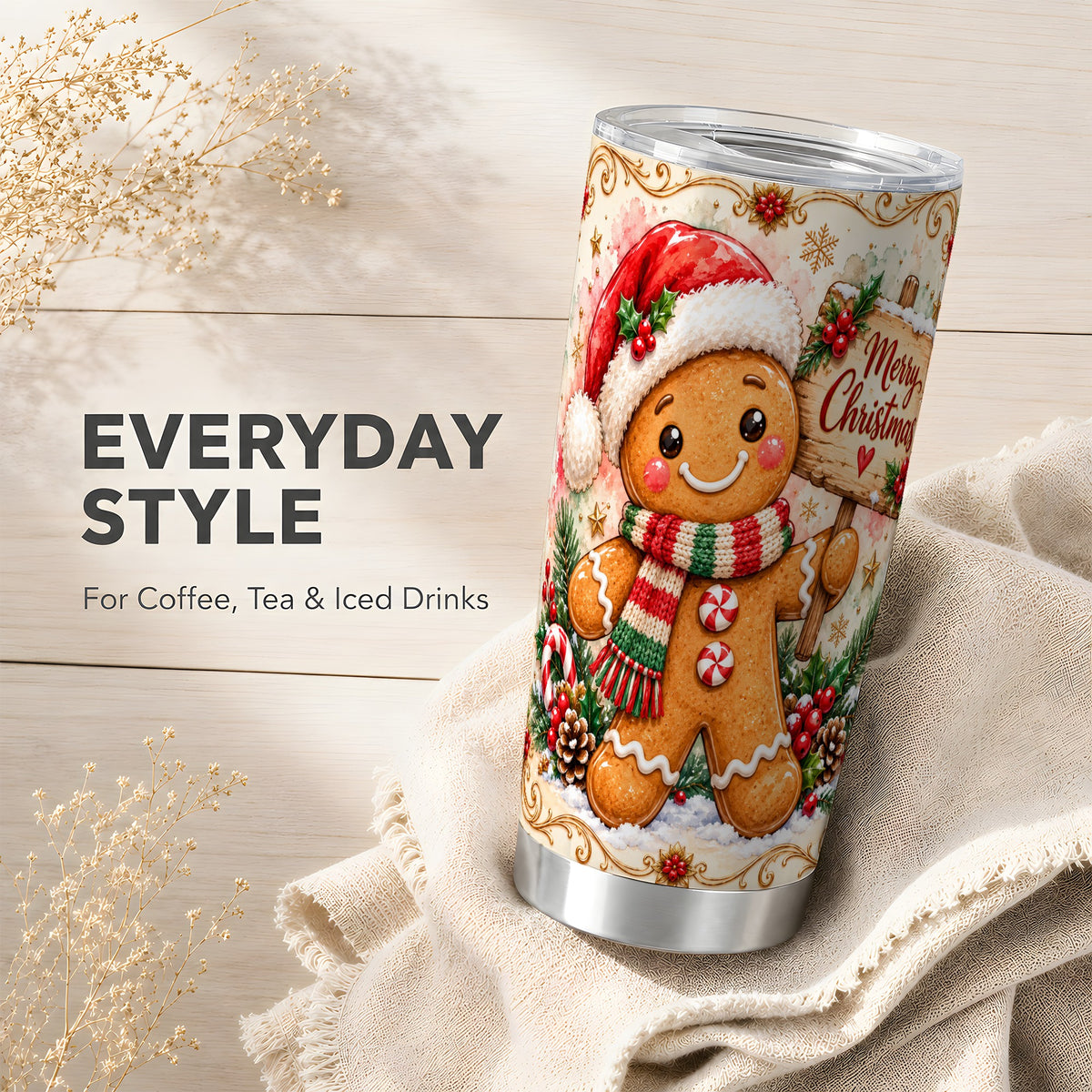 Christmas Cookie Tumbler 20oz, Holiday Tumbler, Stainless Steel Travel Cup
