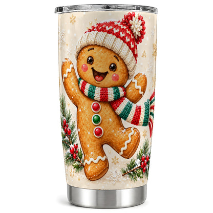 Gingerbread Holiday Tumbler 20oz, Winter Cookie Stainless Steel Travel Cup