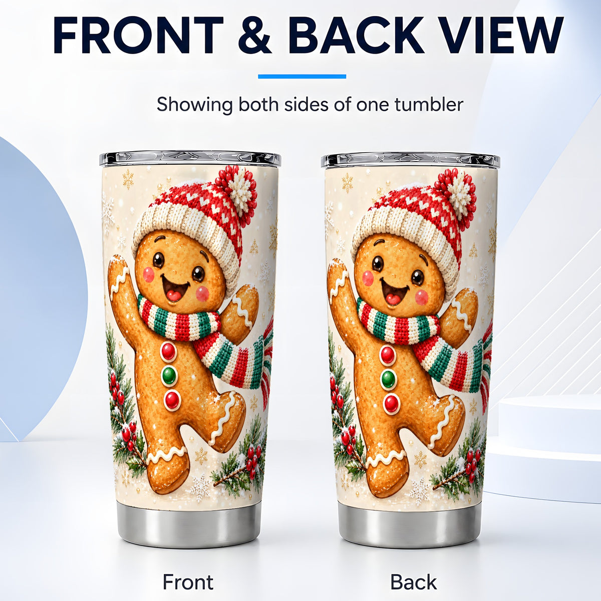 #pl[20oz|Steel] Gingerbread Holiday Tumbler 20oz, Winter Cookie Stainless Steel Travel Cup