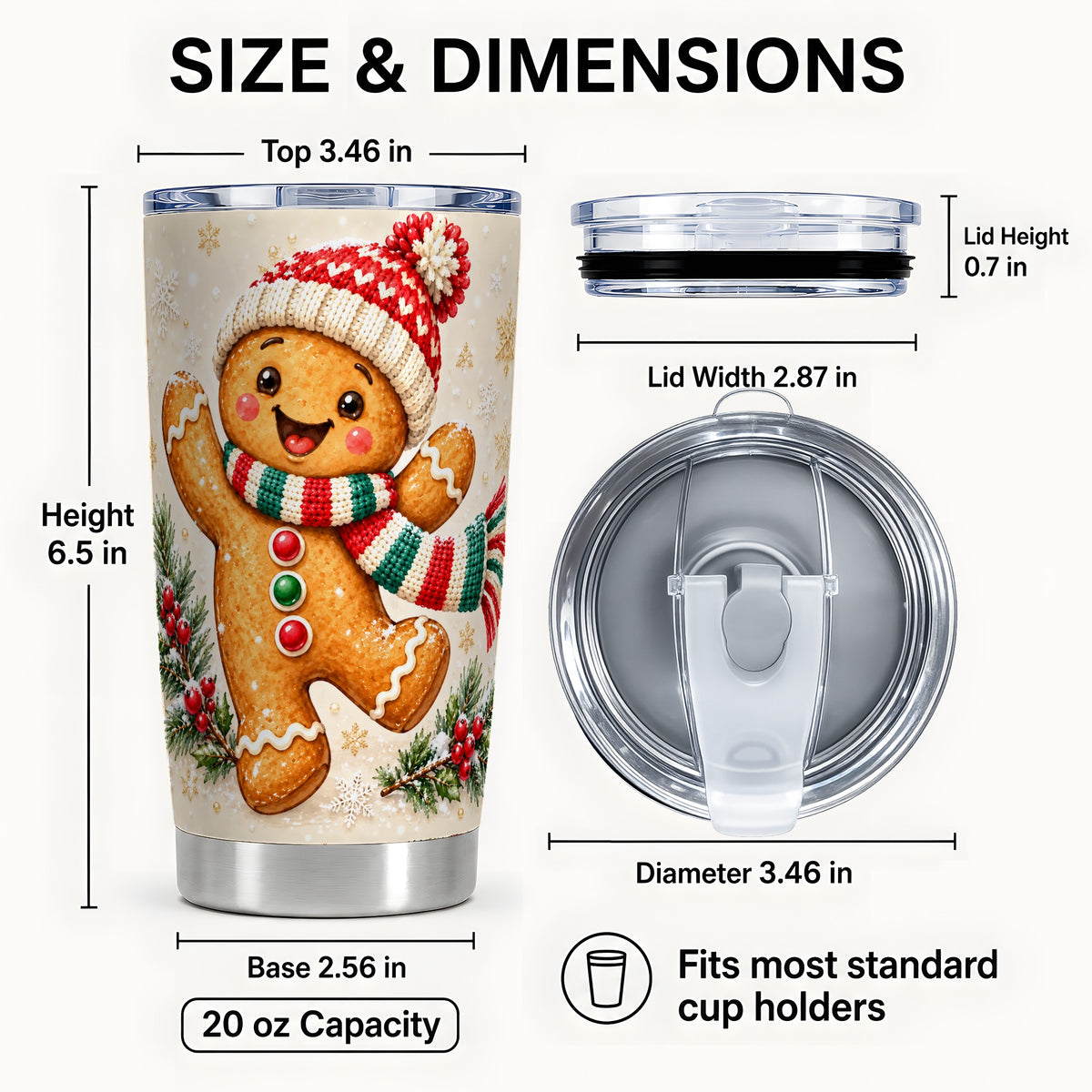 #pl[20oz|Steel] Gingerbread Holiday Tumbler 20oz, Winter Cookie Stainless Steel Travel Cup
